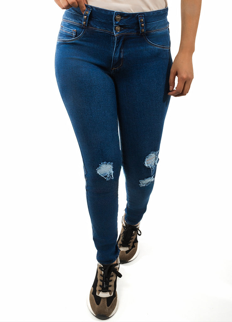 0581-2 Jean Skinny Tm Mujer Con Bolsillos Azul Oscuro