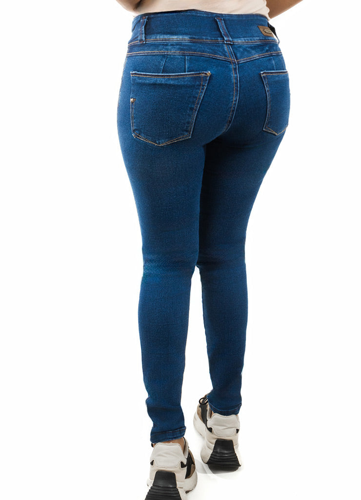 0581-2 Jean Skinny Tm Mujer Con Bolsillos Azul Oscuro
