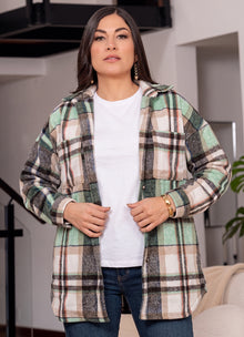 3559 Chaqueton Oversize mujer - cuadros -- 100% poliester