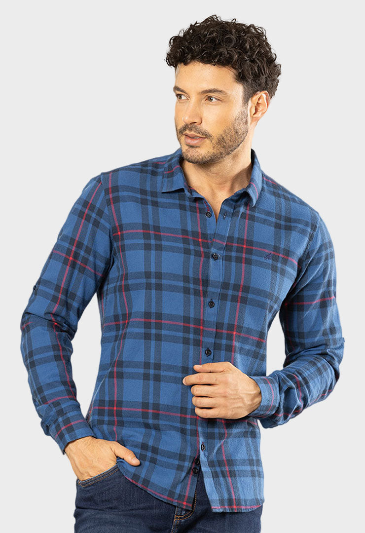 7665- Camisa Hombre Napoly Slim Azul