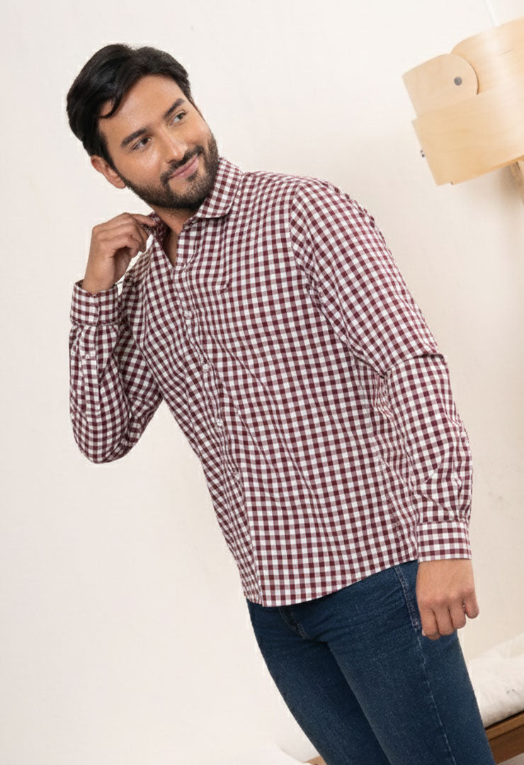 7708- Camisa Hombre a Cuadros manga larga