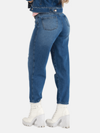 Mom jeans rectos para dama azul medio