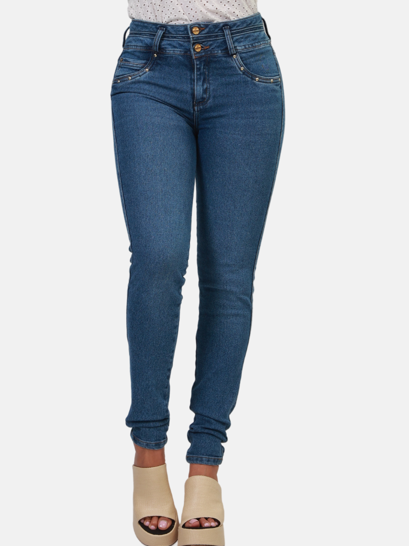 Jean Skinny azul claro con bolsillos tiro medio dama