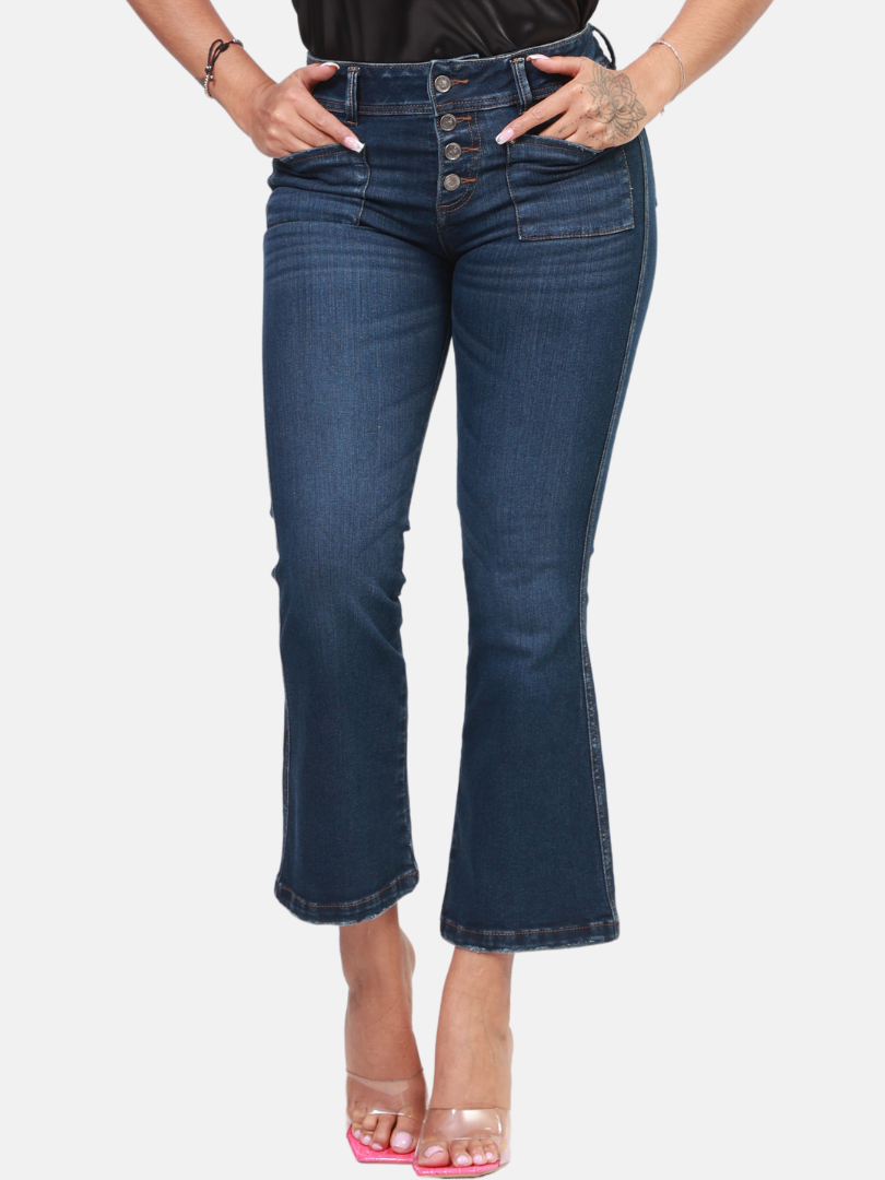 Jean bota campana azul medio con bolsillos