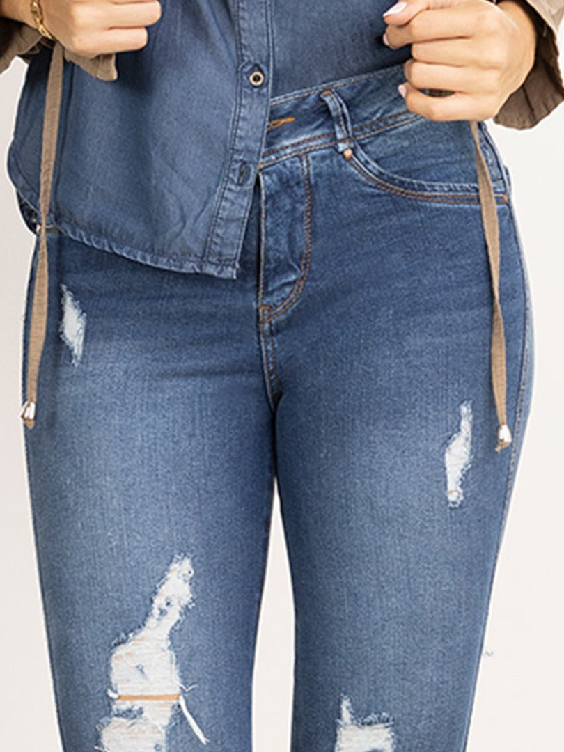 Jean Mujer Skinny (Bota Tubo), Con Bolsillo Y Rotos