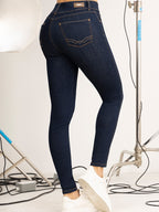 Jean Skinny Tm Mujer Con Bolsillos Sin Faja Azul Oscuro